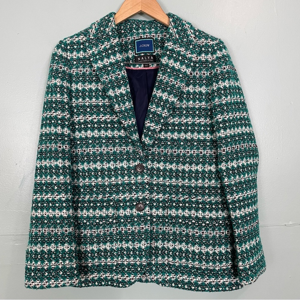 JCrew Collection Boyfriend Blazer in Italian Jacquard Wool Green Oversized Sz 4